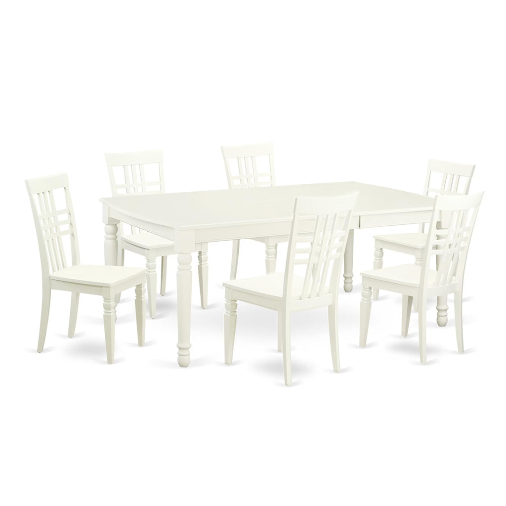 East West Furniture DOLG7-LWH-W 7 Piece Kitchen Table & Chairs Set Consist of a Rectangle Dining Room Table with Butterfly Leaf and 6 Dining Chairs, 42x78 Inch, Linen White