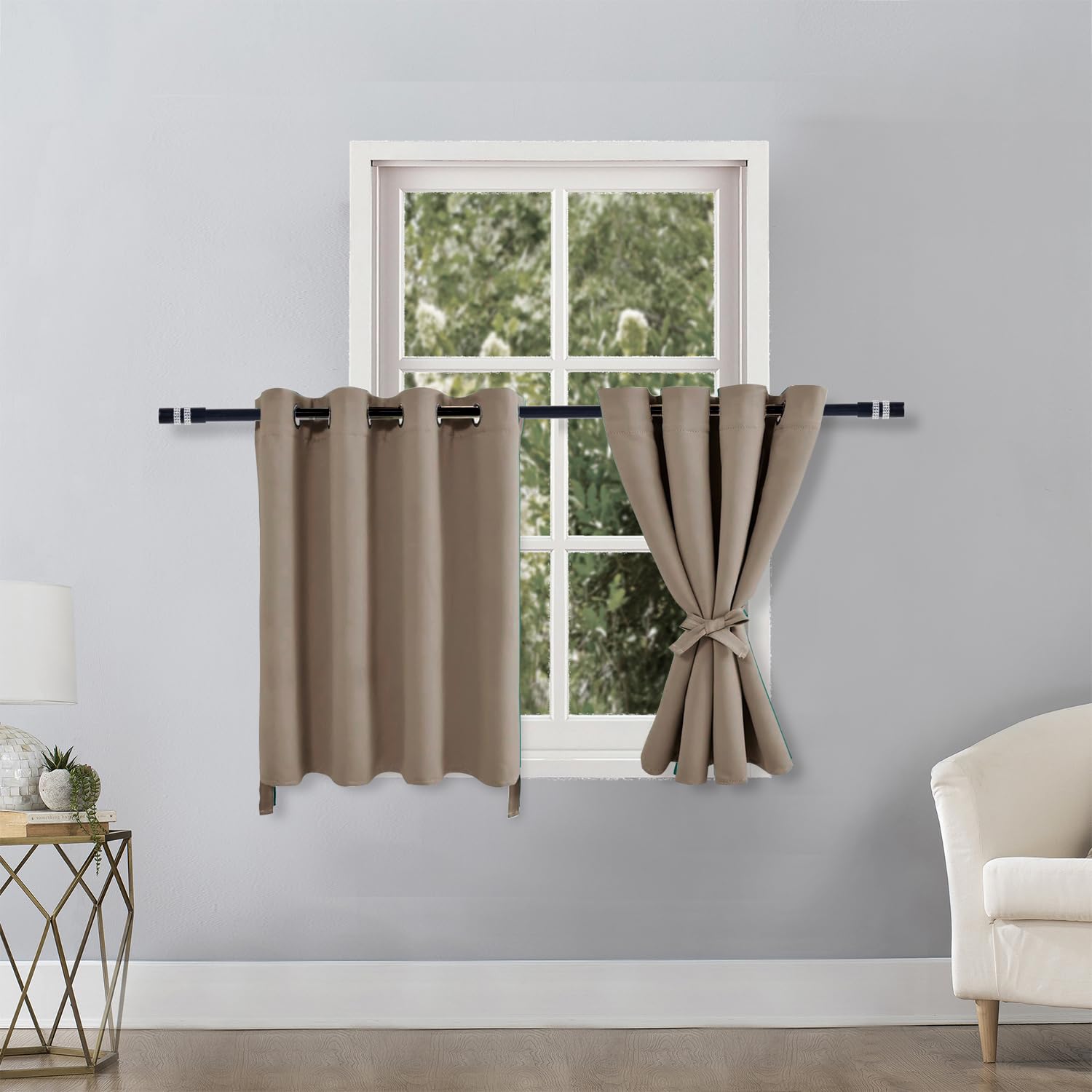 Hiasan Rv Blackout Curtains For Bedroom, 52 X 30 Inches Long - Thermal Insulated & Light Blocking Window Curtains For Living Room/Kids Room, 2 Drape Panels Sewn With Tiebacks, Camel