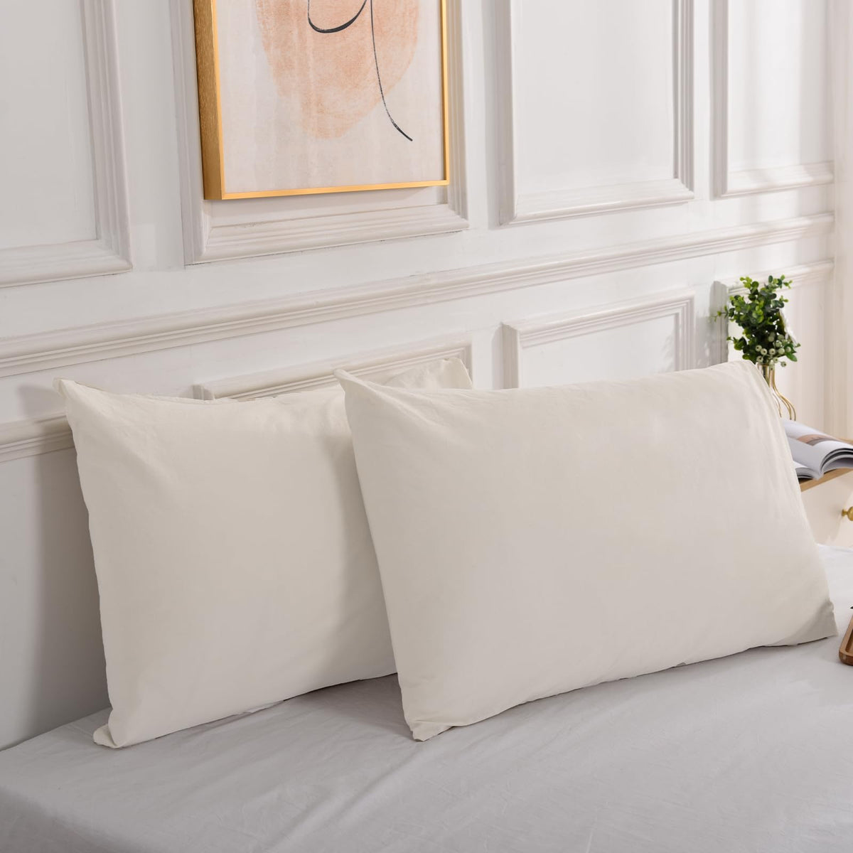 Nexhome Pro Cotton Pillowcases Queen, 100% Organic Envelope Closure Linen Feel Textured Natural Queen Pillowcases Set Of 2 For B