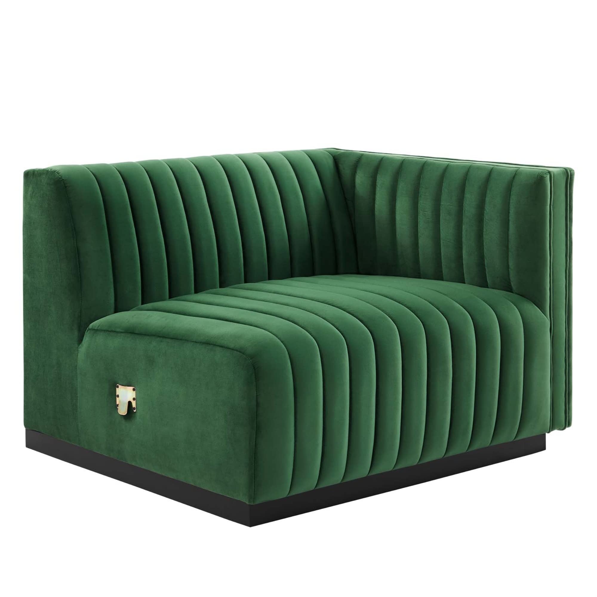 Modway Conjure Modern Channel Tufted Velvet Right-Arm Chair in Emerald Green