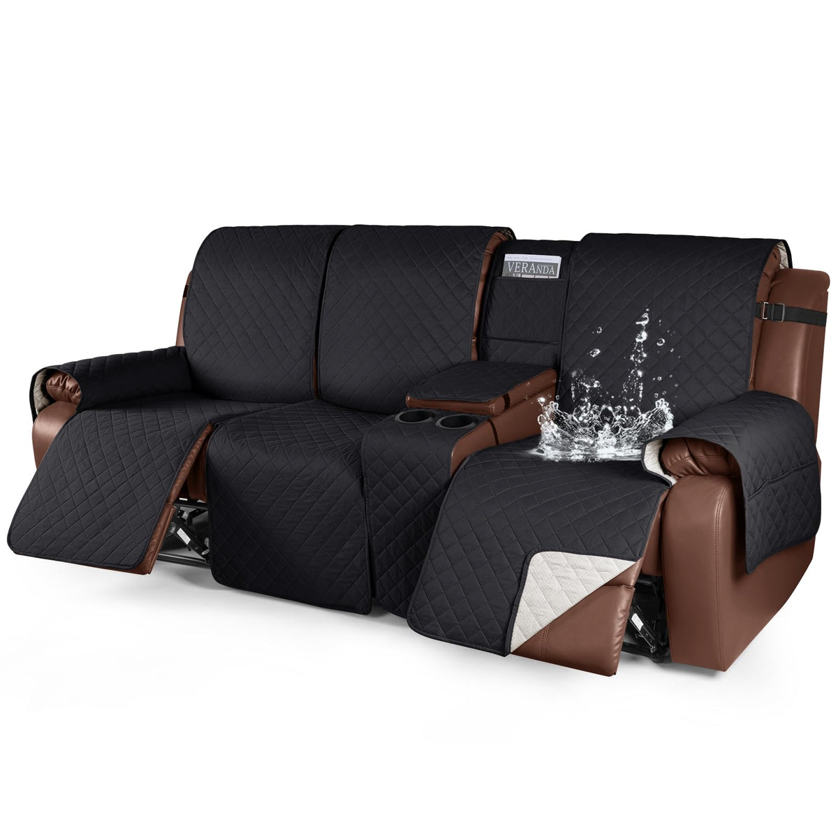 KinCam 100% Waterproof Recliner Sofa Cover with Console, Non-Slip Reclining Couch Covers for 3 Seat, Recliner Couch Cover Furnit