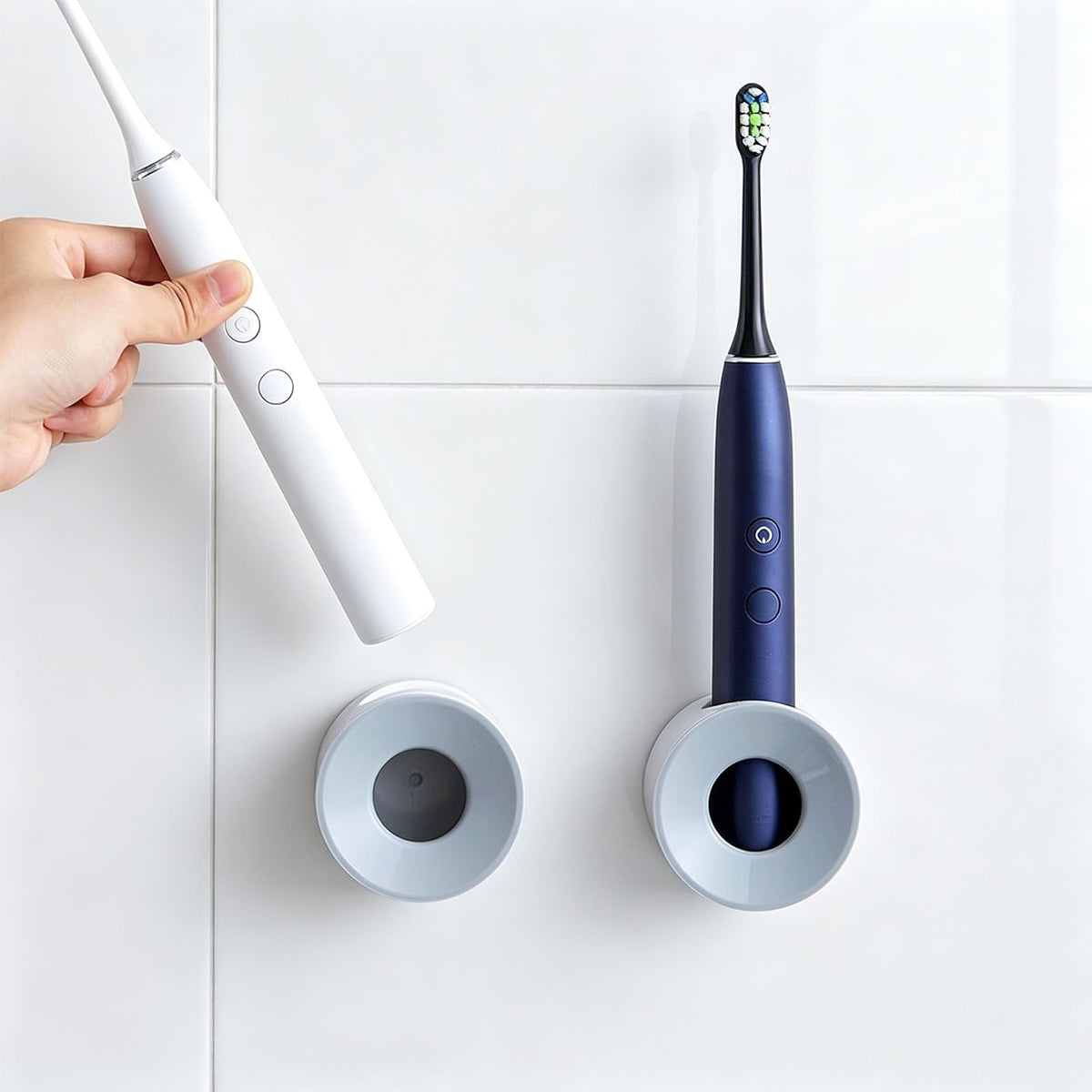 2Pack Toothbrush Holders for Bathroom Wall, Self Adhesive Plastic Toothbrush Holder Wall Mount, PunchFree Electric Toothbrush 