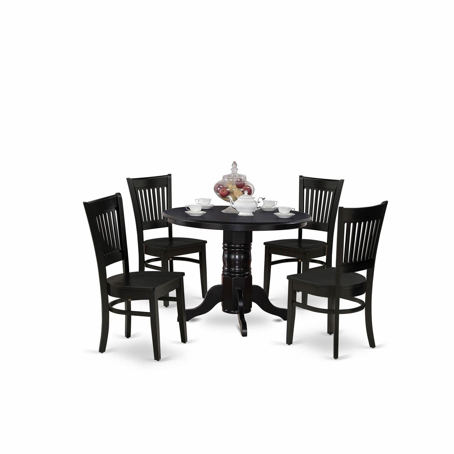 East West Furniture Shva5-Blk-W 5 Piece Dining Set Includes A Round Kitchen Table With Pedestal And 4 Dining Room Chairs, 42X42 Inch, Black