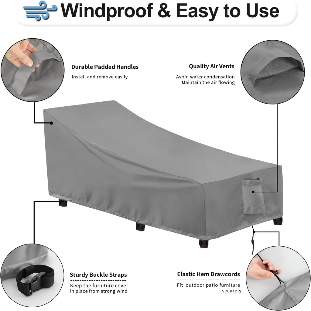 Outdoorlines Outdoor Waterproof Patio Chaise Lounge Chair Cover - Uv Resistant Lounger Covers Heavy Duty Weatherproof Patio Sofa Furniture Covers, 1 Pack, 68Wx30Dx30H Inches, Gray