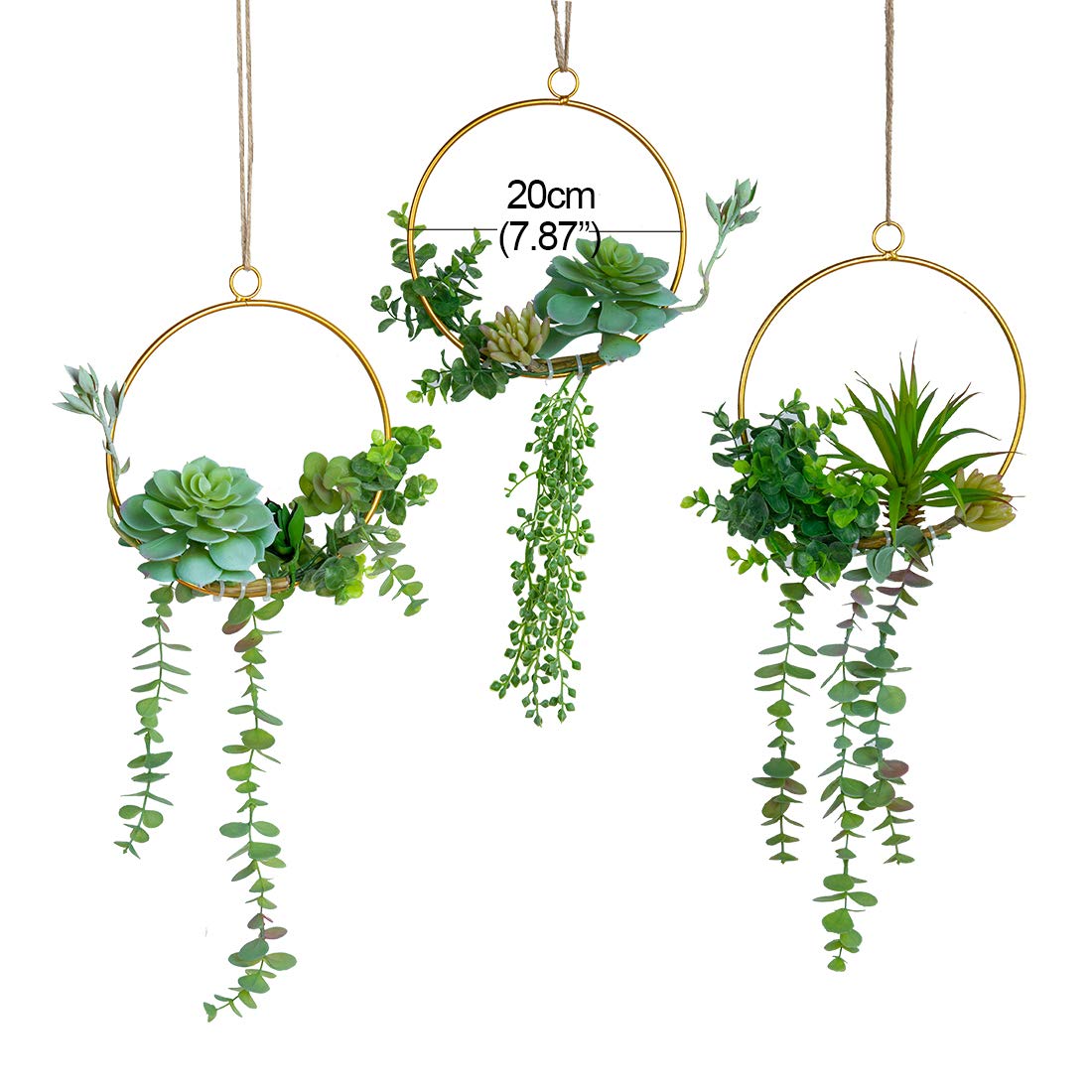 Swthony Artificial Succulents Wreath Set Of 3 Hanging Gold Geometric Garland Greenery Wreath Wall Decor For Wedding Party Nurser