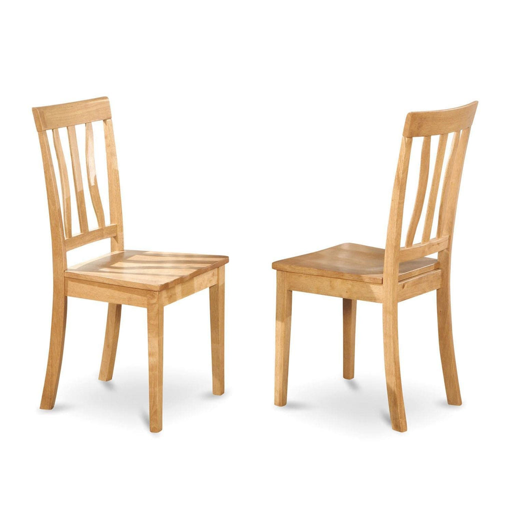 East West Furniture DLAN5-OAK-W 5 Piece Kitchen Table Set for 4 Includes a Round Dining Room Table with Dropleaf and 4 Solid Wood Seat Chairs, 42x42 Inch, Oak