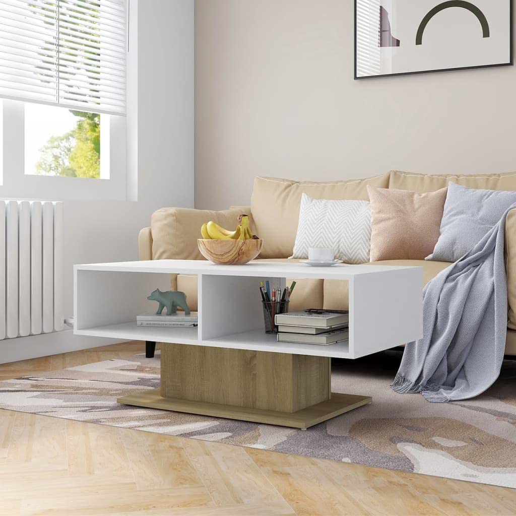 vidaXL Coffee Table White and Sonoma Oak 40.7"x19.7"x17.5" Engineered Wood