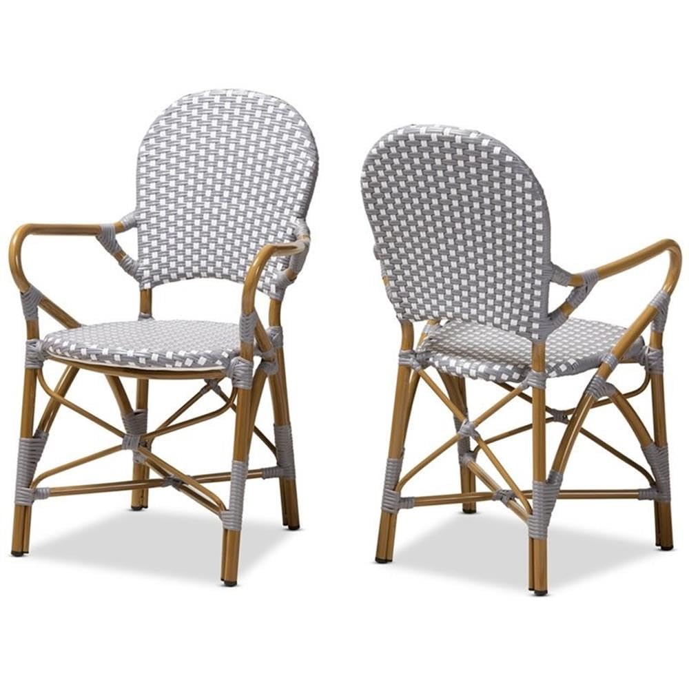 Baxton Studio Seva Classic French Indoor and Outdoor Beige and Red Bamboo Style Stackable Bistro Dining Chair Set