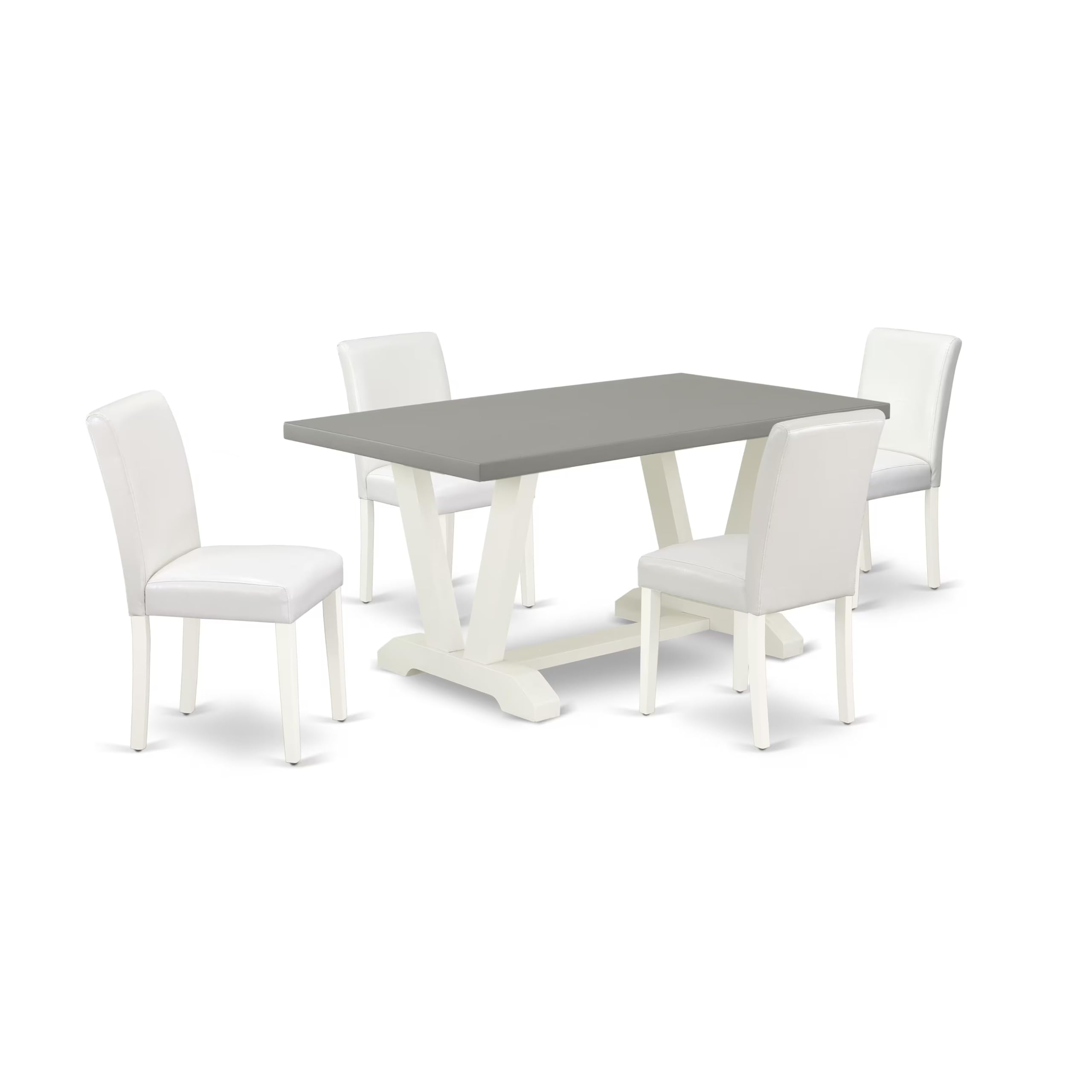 East West Furniture V096Ab264-5 5 Piece Kitchen Table & Chairs Set Includes A Rectangle Dining Room Table With V-Legs And 4 White Faux Leather Parsons Dining Chairs, 36X60 Inch, Multi-Color