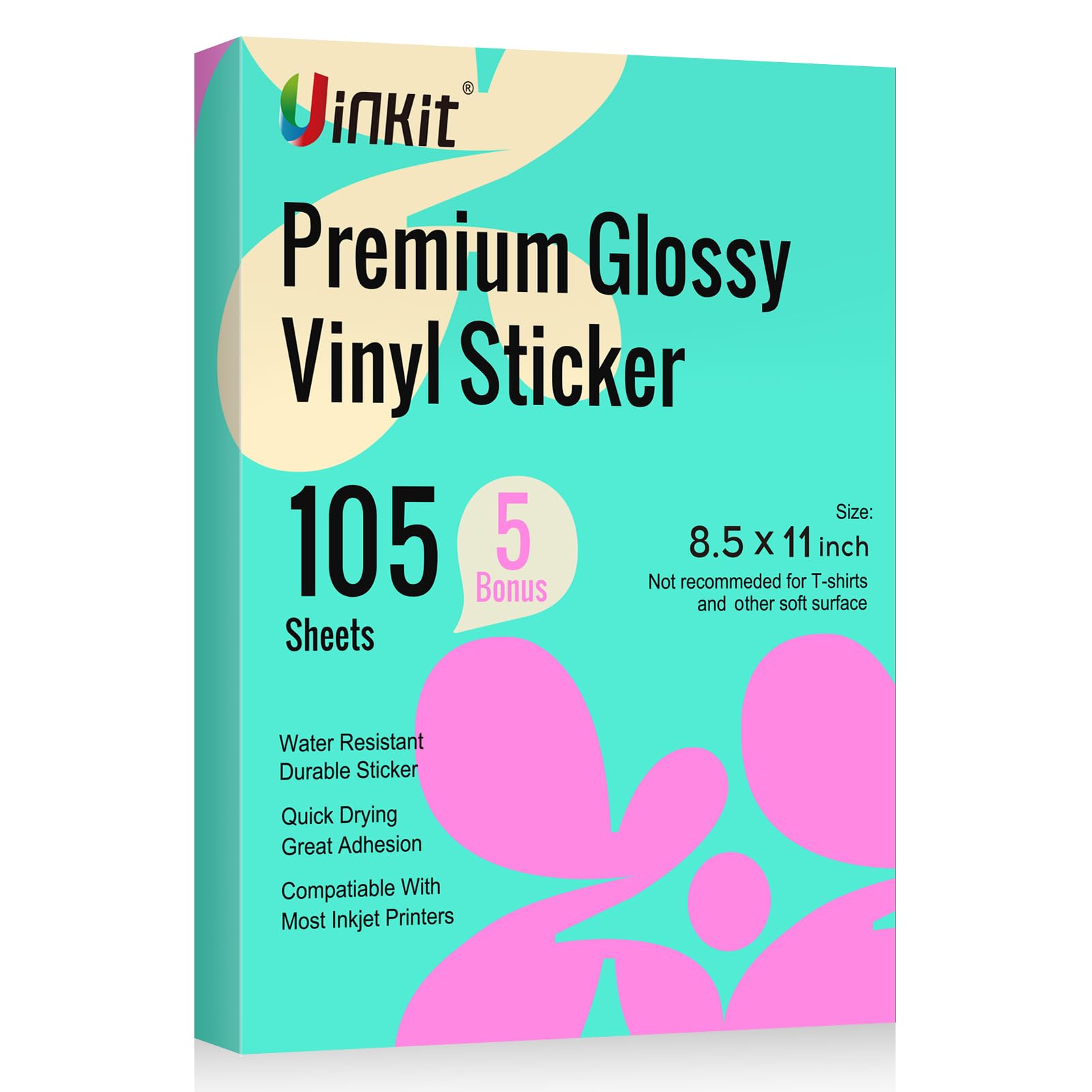 Uinkit 105 Sheets Premium Printable Vinyl Sticker Paper For Inkjet Printer Cricut,Included 100Sheets Glossy And 5Sheets Transpar