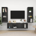 vidaXL TV Cabinet Set 3 Piece Hanging Wall Mount Stand Unit HiFi Stereo Plasma Home Indoor Cabinet Living Room Furniture Gray Engineered Wood