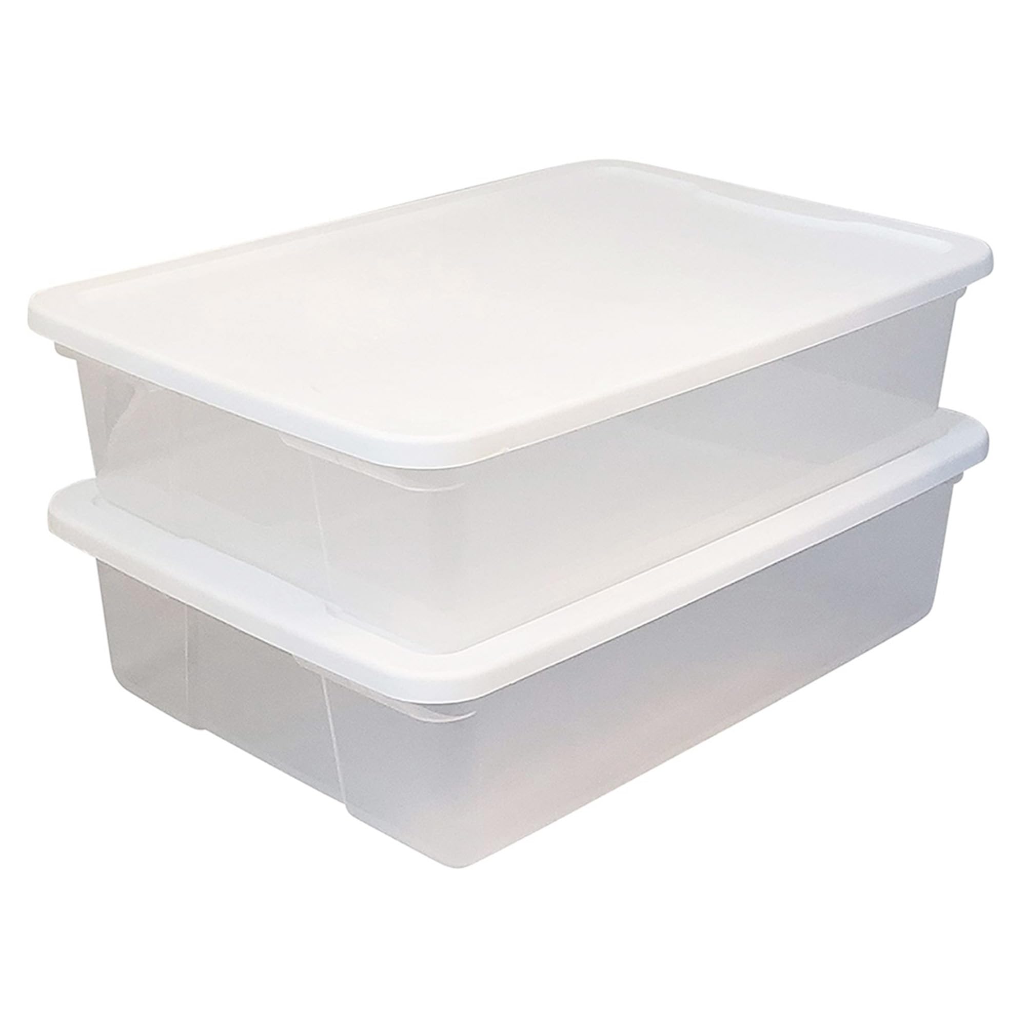 HOMZ 2 Pack Storage Bins, Clear Plastic Organizing Containers w/White Lids, 28 Quart