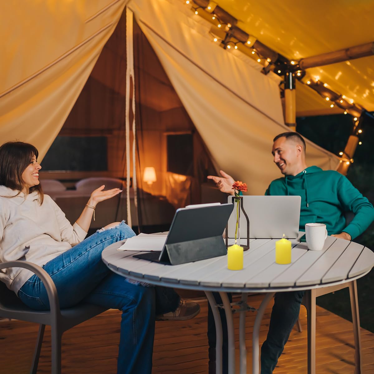 Amusaer Small Yellow Citronella Scented Pillar Candles 24 Hours 2X3 Inch Dripless Cylinder Candles For Patio Home Garden In Summ