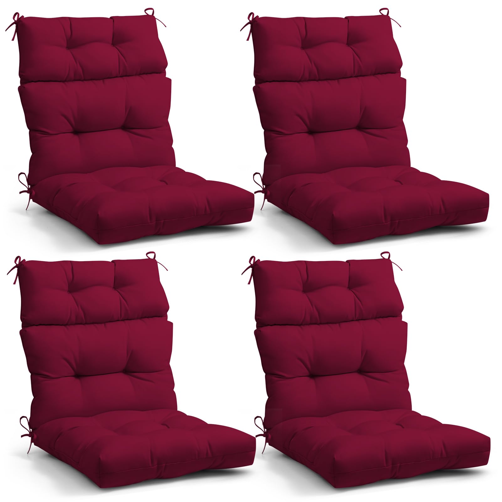 Eagle Peak Tufted Outdoor/Indoor High Back Patio Chair Cushions, Set Of 4, 46' X 22', Red Purple