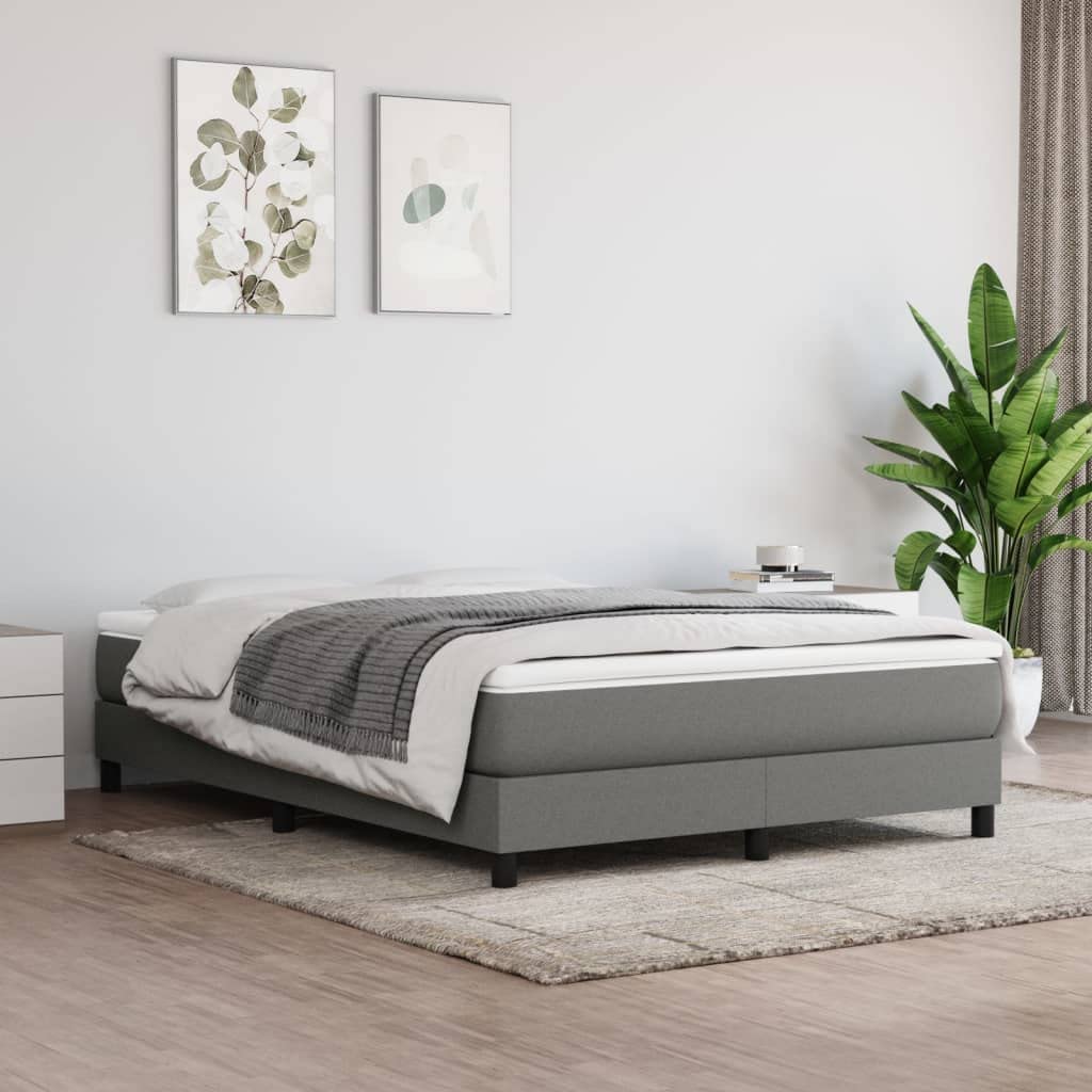 vidaXL Full Fabric Box Spring Bed Frame in Dark Gray - 53.9x74.8 - Easy Assembly - Modern Style - Compatible with Full Mattress Size