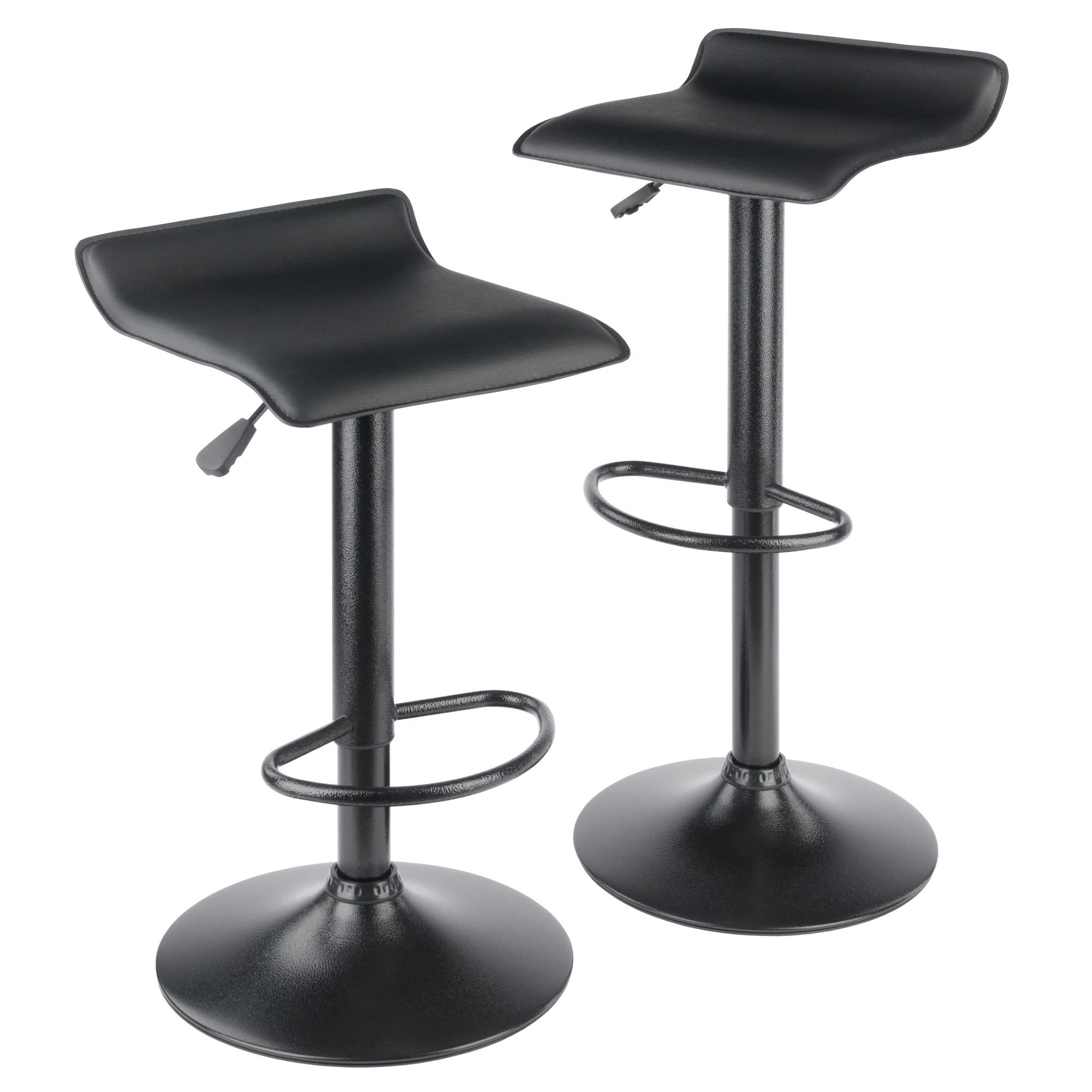 Winsome Wood Set of 2 Obsidian Adjustable Backless Swivel Air Lift Stool, PVC Seat, Black Metal Post and Base