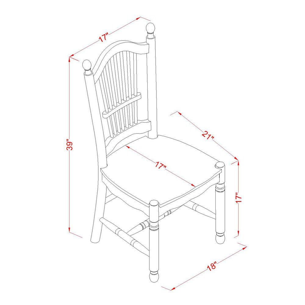 East West Furniture DOC-BCH-W Dover Dining Chairs - Slat Back Wood Seat Kitchen Chairs, Set of 2, Black & Cherry