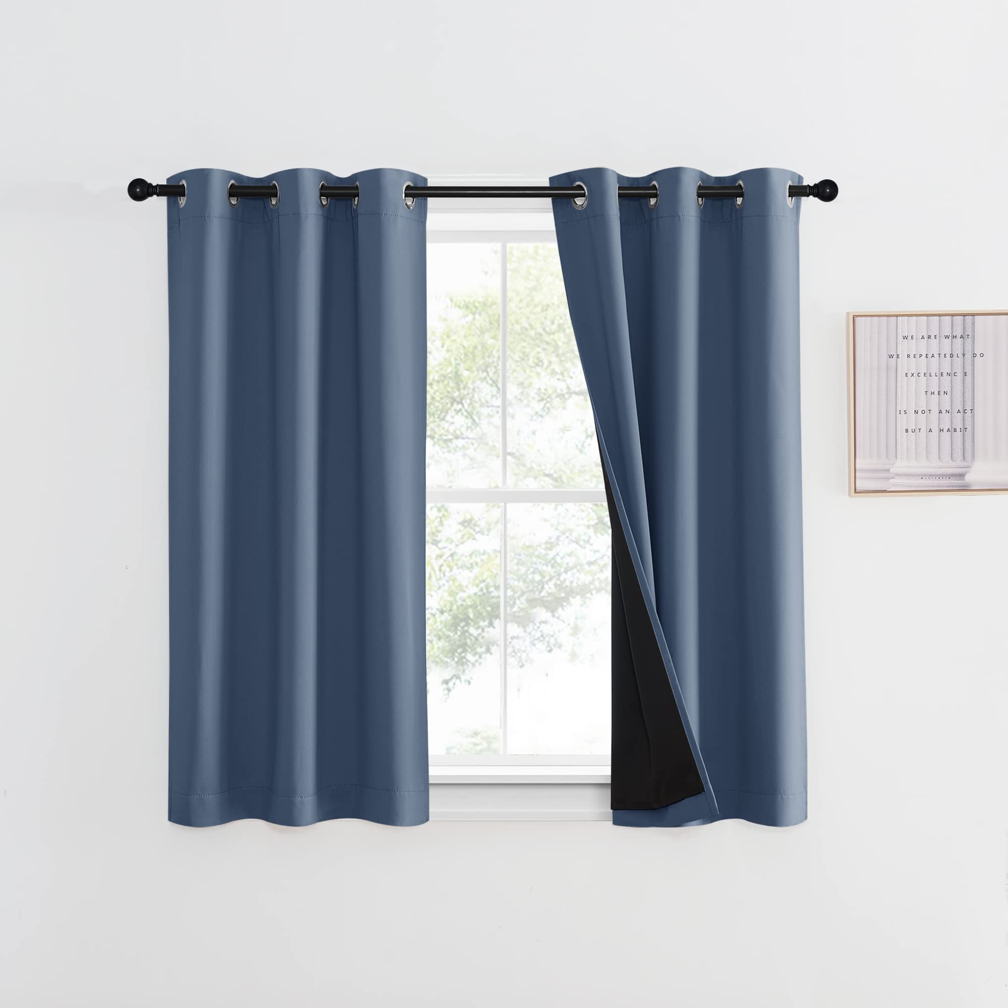 Nicetown Small 100% Blackout Curtain With Black Liner, Thermal Insulated 2-Layer Lined Drape, Energy Efficiency Small Window Dra