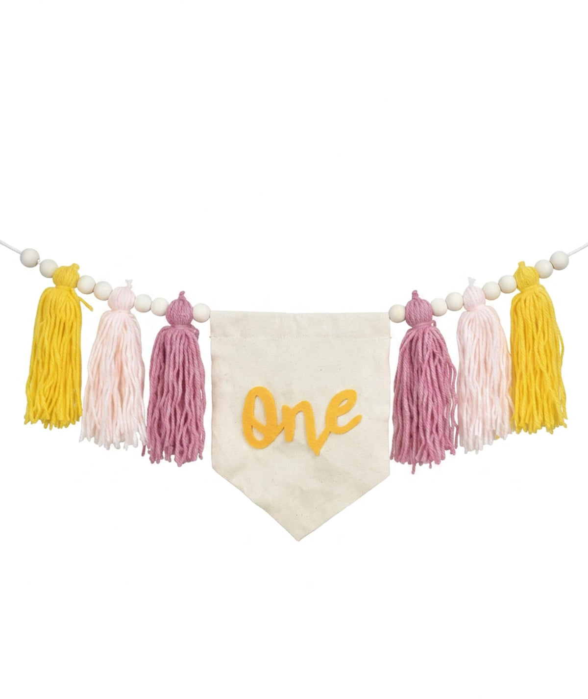 1st birthday decorations kit, First Birthday Decoration for Baby Boy, 1Piece Pink Yarn and Wooden Bead Tassel Banner, ONE Sum