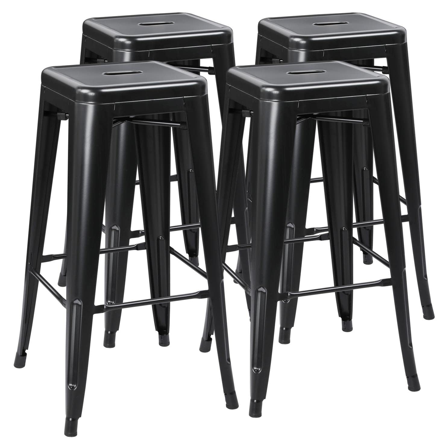 Yaheetech 30 Inches Metal Bar Stools, Set Of 4 Bar Height Backless Bartools, Indoor/Outdoor Stackable Kitchen Dining Chair, High Patio Furniture, Black