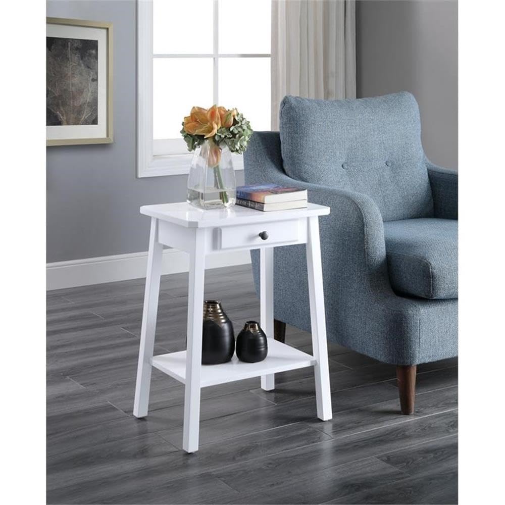 Acme Kaife Wooden Accent Table with Storage Drawer and 1 Tier Shelf in White