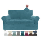 Znsayotx Luxury Velvet Couch Cover 3 Piece Stretch Sofa Covers For 2 Cushion Couch Soft Loveseat Slipcover Living Room Anti Slip Dogs Love Seat Furniture Protector (Peacock Blue), 55'-69'(2 Cushions)