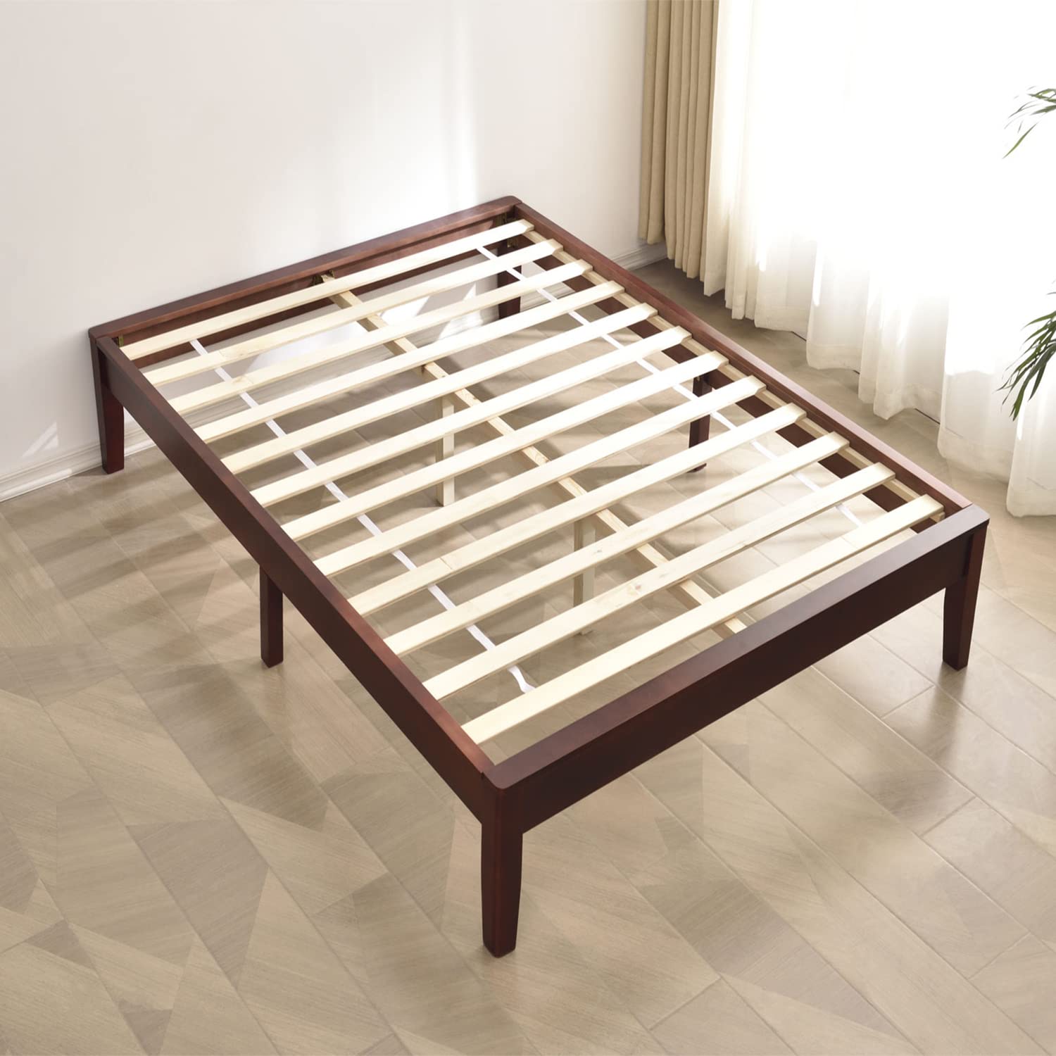 Better Home Products Stella Solid Pine Wood Full Platform Bed Frame In Mahogany