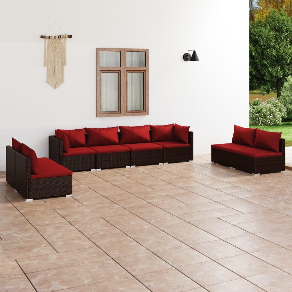 vidaXL Brown Poly Rattan Lounge Set with Cushions, Modular Outdoor Patio Furniture with Sturdy Steel Frame, Comfortable Seating for Garden/Backyard/Patio
