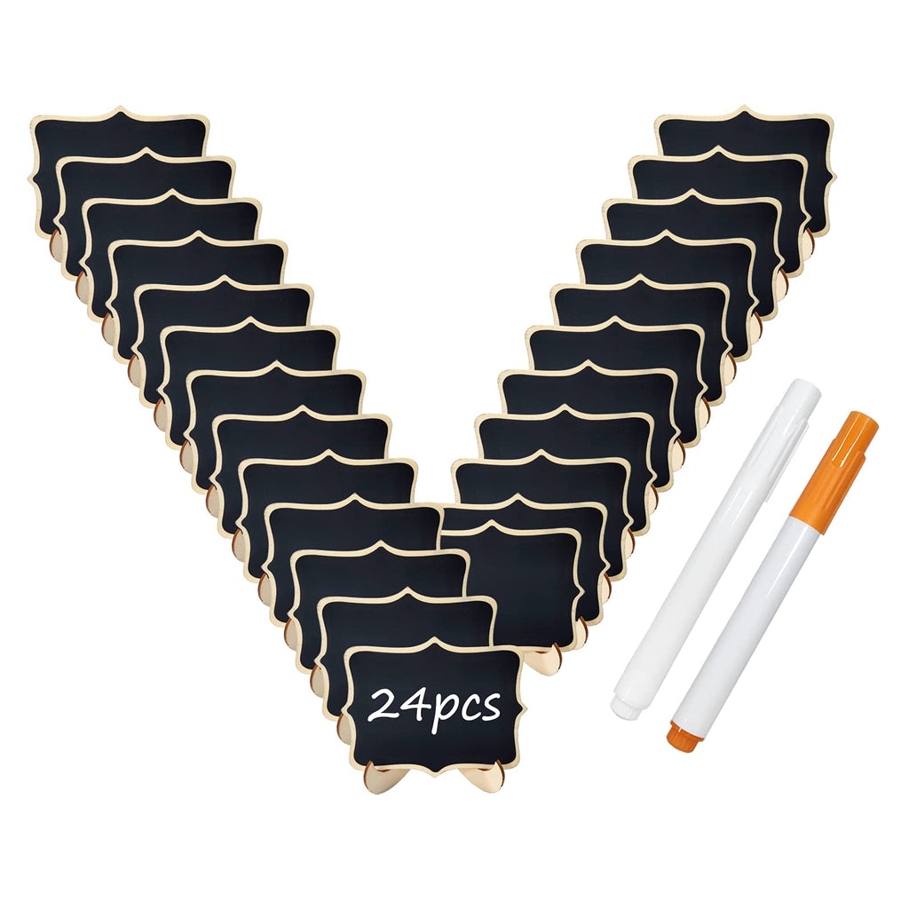 24 Pcs Wooden Mini Chalkboards Signs For Food Signs, Wedding Signs, Message Signs, Event Decorations, And Include Wave-Shaped Bo