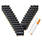 24 Pcs Wooden Mini Chalkboards Signs For Food Signs, Wedding Signs, Message Signs, Event Decorations, And Include Wave-Shaped Bo