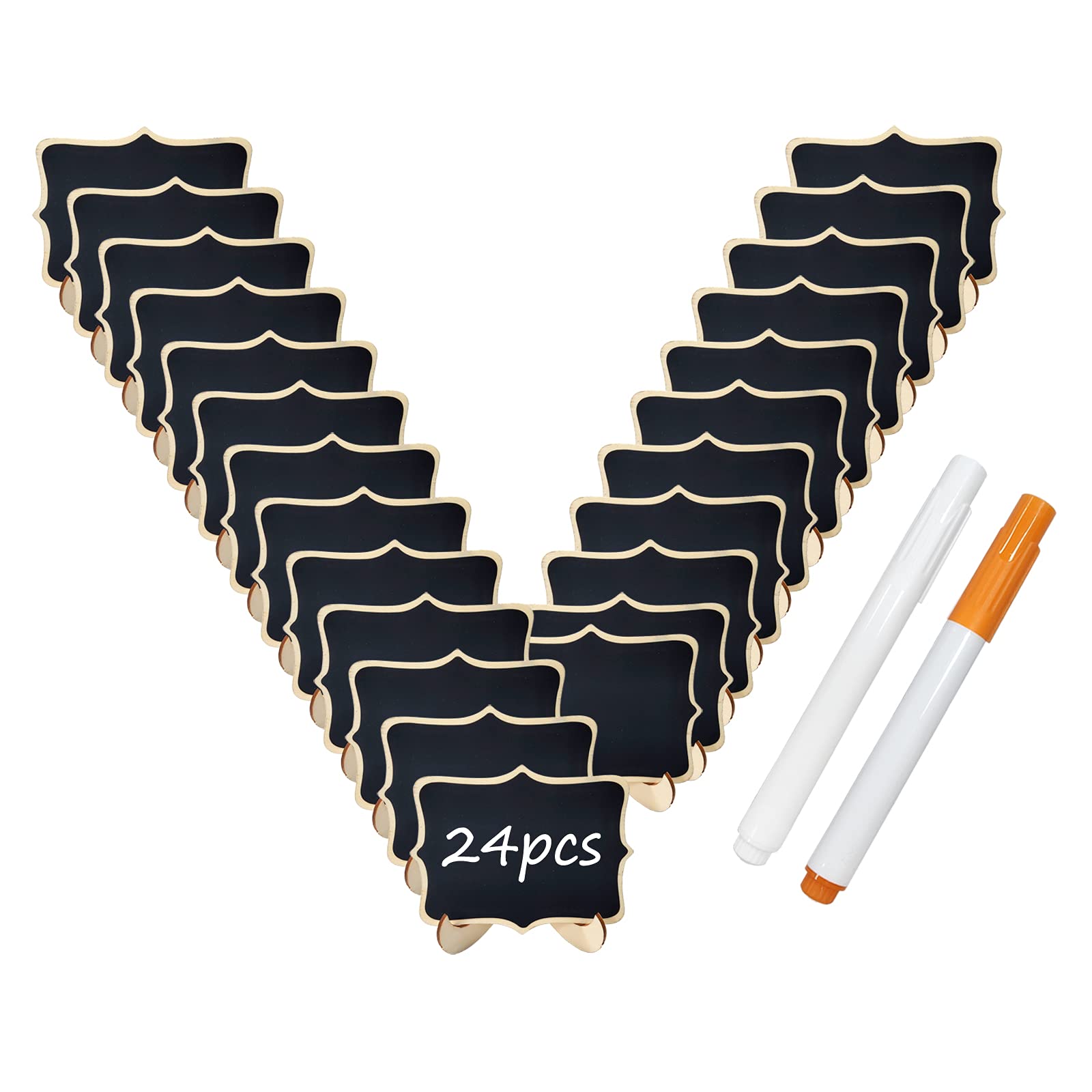 24 Pcs Wooden Mini Chalkboards Signs For Food Signs, Wedding Signs, Message Signs, Event Decorations, And Include Wave-Shaped Bo