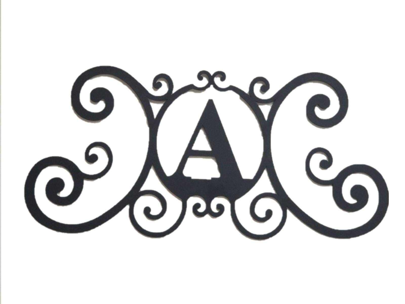 Bookishbunny Monogram Initial Letter A-Z Wrought Iron Metal Scrolled Door Wall Decoration Plaque Art, 24 x 11 inch 2mm Thick (A)