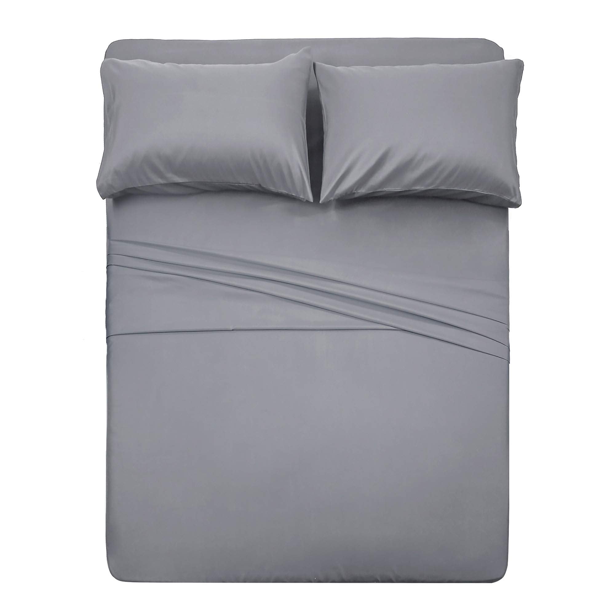 4 Piece Bed Sheet Set (Queen,Silver Gray) 1 Flat Sheet,1 Fitted Sheet And 2 Pillow Cases,Brushed Microfiber Luxury Bedding With