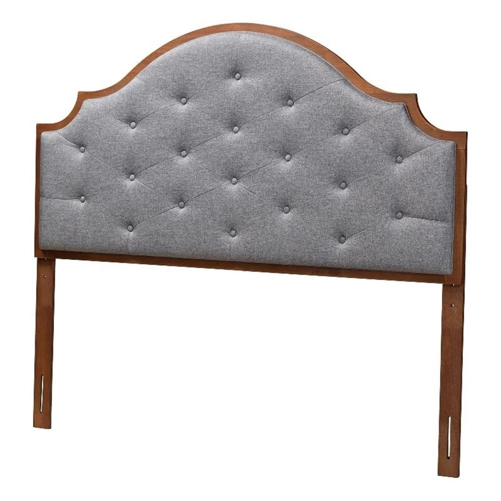 Baxton Studio Premala Classic and Traditional Grey Fabric and Walnut Brown Finished Wood King Size Headboard