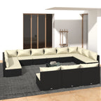 vidaXL 14 Piece Patio Lounge Set with Cushions - Black Poly Rattan Garden Sofa Set with Comfortable Seat and Back Cushions, Modular Outdoor Furniture with Easy-to-Clean Design
