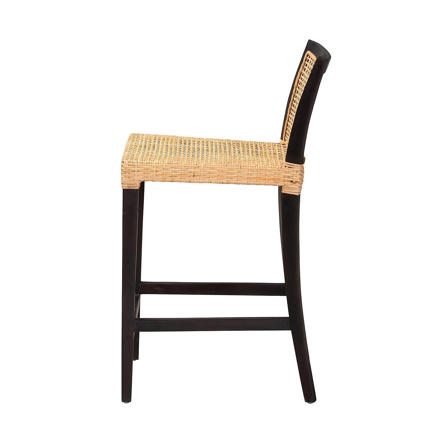 Bali & pari Lingga Modern Bohemian Dark Brown Mahogany Wood and Natural Rattan Counter Stool