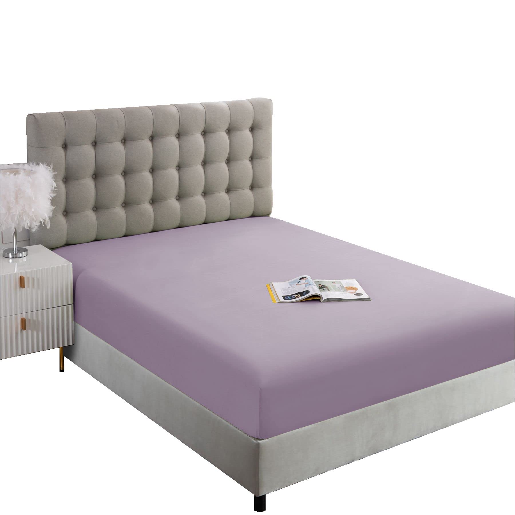 Ghooss Fitted Sheet Lavender-Full Size Fitted Sheet Only-Fitted Deep Pocket Sheet-Soft Wrinkle Free Sheet-1 Pack(Lavender,Full)