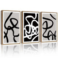 PHOPAGO Black and White Lines Abstract Wall Art Ink Wash Minimalist Framed Canvas Painting Artwork 11x14in Natural Framed