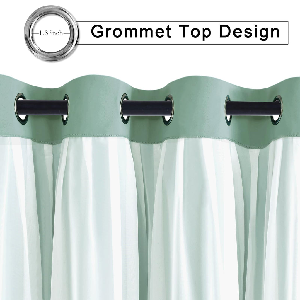 Hiasan Double Layer Blackout Curtains With Sheer Overlay, Extra Long Mix & Match Thermal Insulated Grommet Window Curtains For B