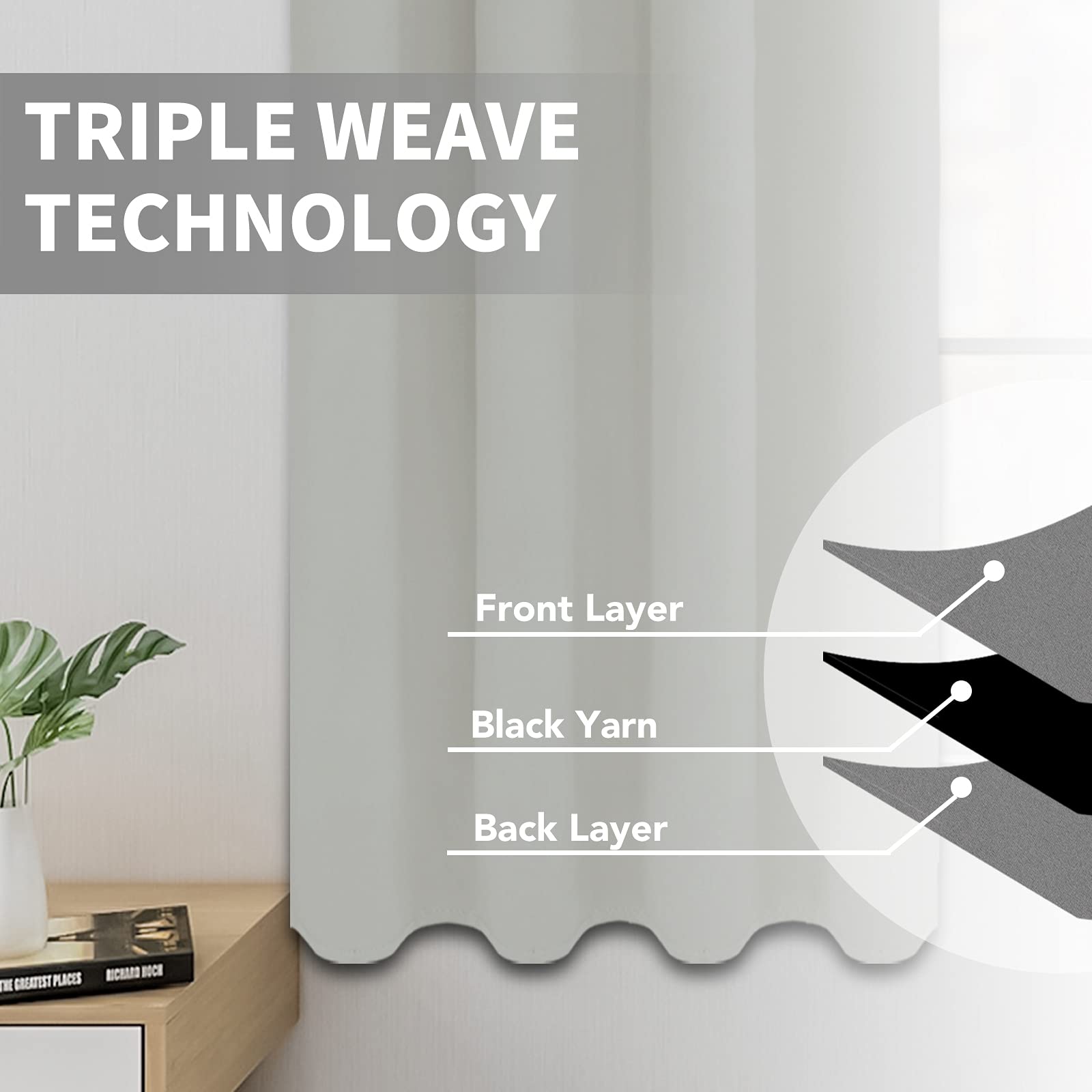 Easy-Going Blackout Curtains For Bedroom, Solid Thermal Insulated Grommet And Noise Reduction Window Drapes, Room Darkening Curtains For Living Room, 2 Panels(52X84 In, Greyish White)