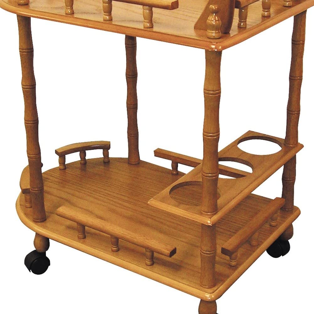 HomeRoots Wood Oak Finish Rolling Wine Bar Cart