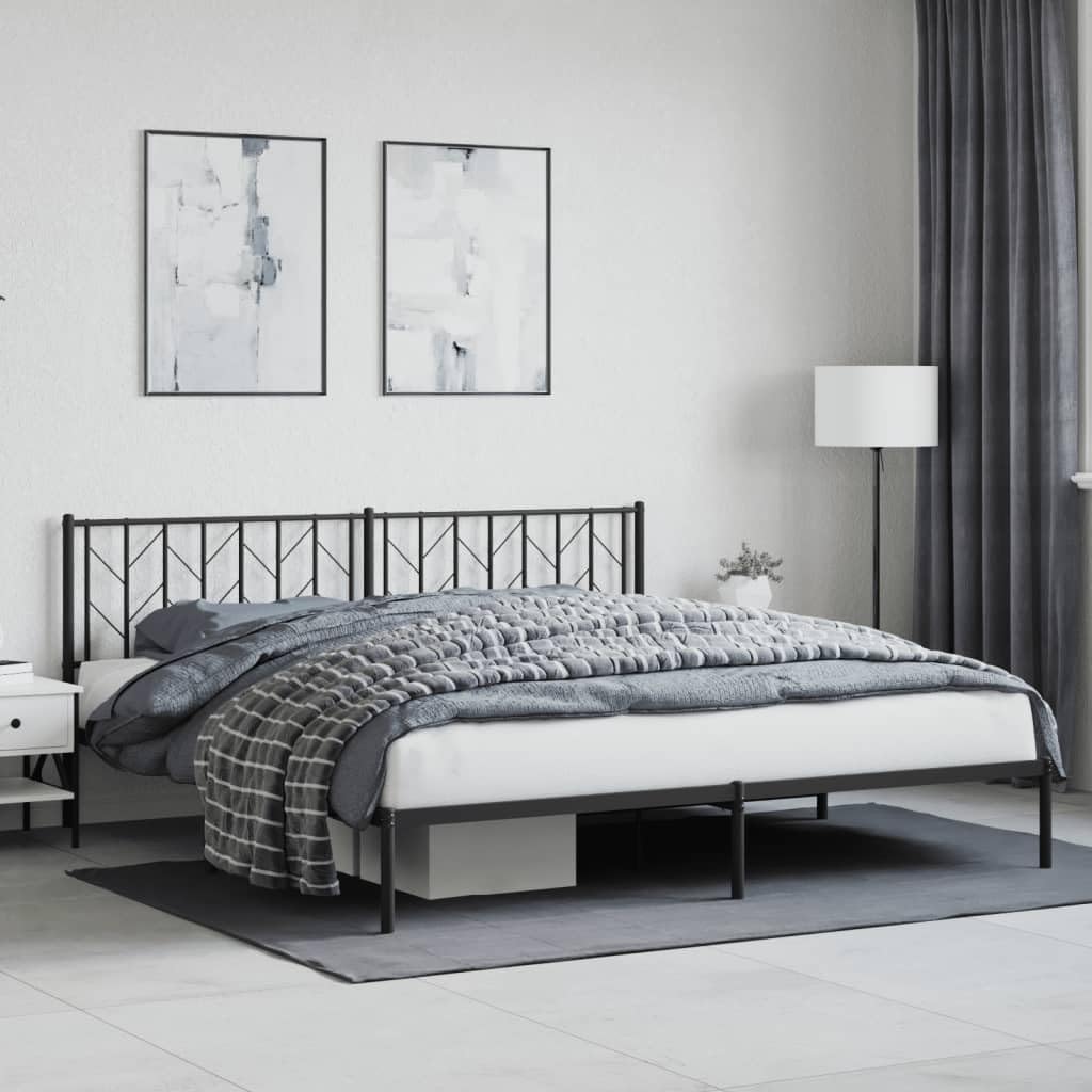 vidaXL 12'' King Metal Bed Frames with Headboard, Platform Bed Frame with Strong Metal Slats Support, Under Bed Storage, Noise Free, Black, Without Mattress