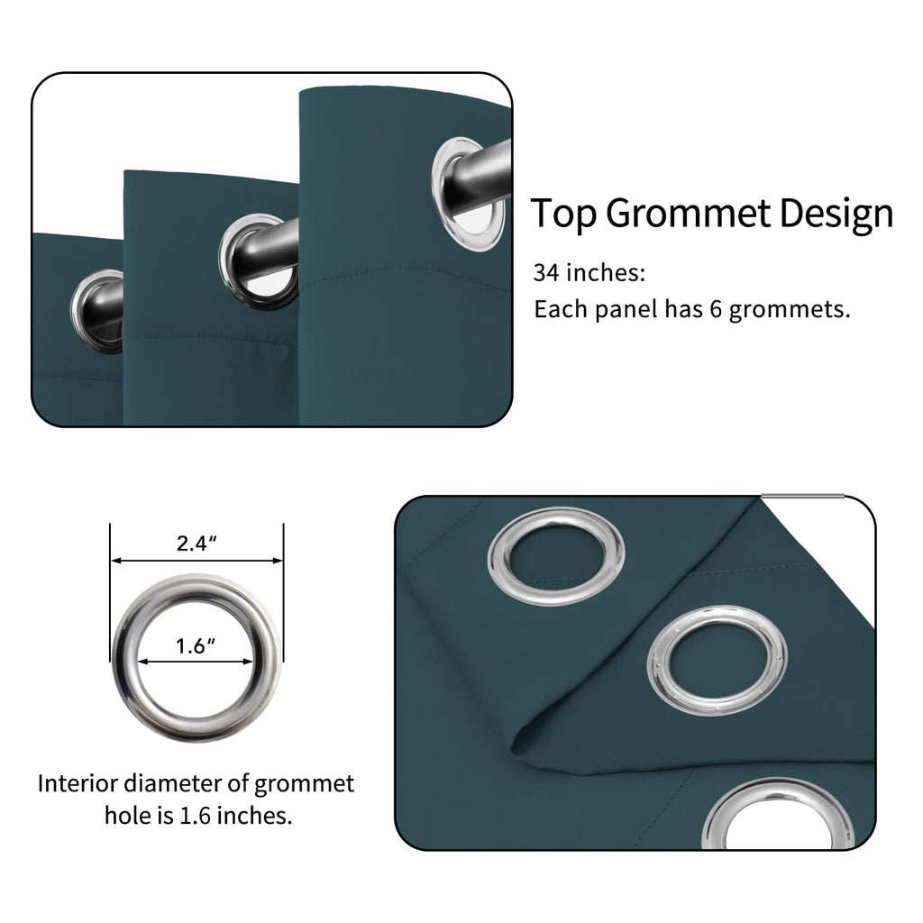 Easy-Going Blackout Curtains For Bedroom, Solid Thermal Insulated Grommet And Noise Reduction Window Drapes, Room Darkening Curtains For Living Room, 2 Panels (34X84 In, Bluestone)