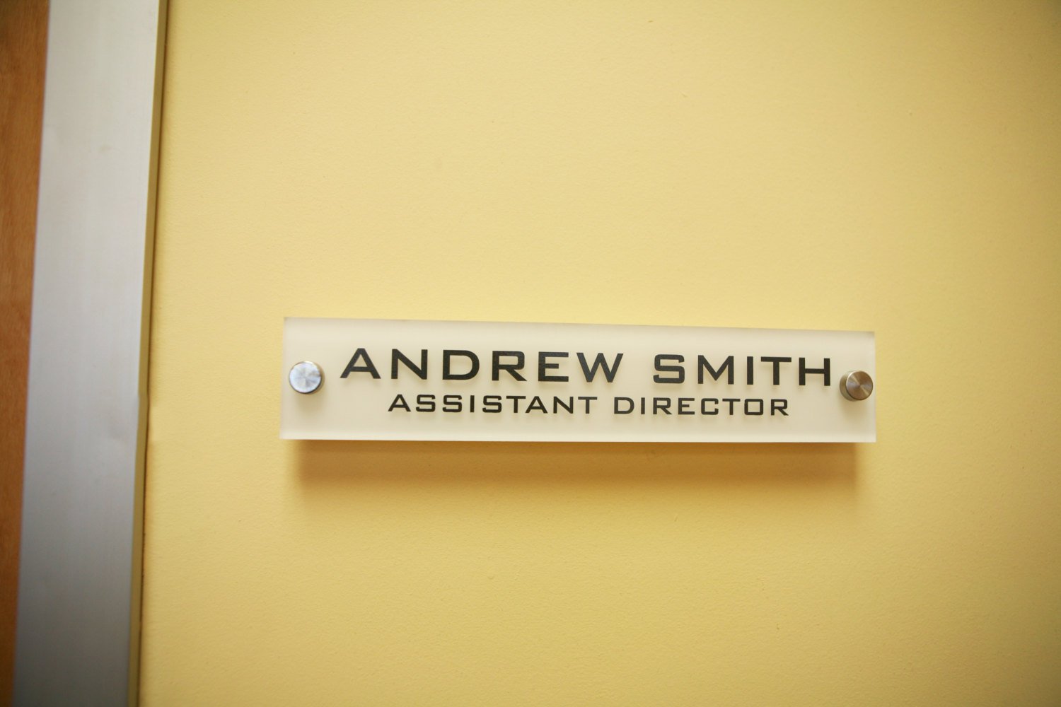 Personalized Office Wall Name Plate Sign. Modern Stainless Steel Legs (Frosted White)