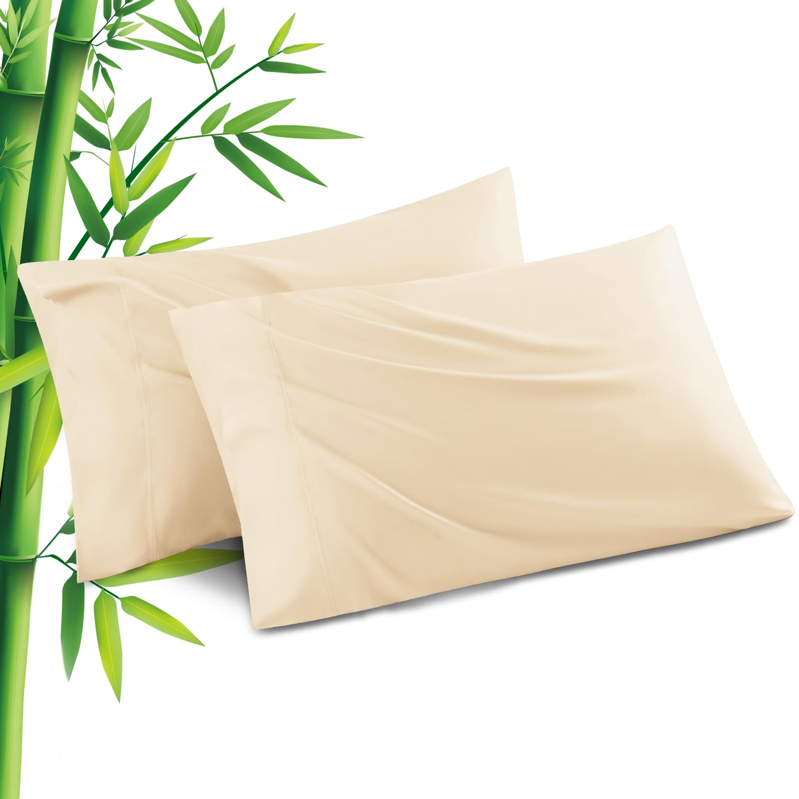 Khaki Pillowcases King Size 2 Pack, Bamboo Rayon Cooling Pillow Cases With Envelope Closure, Cool & Breathable Pillow Cover For
