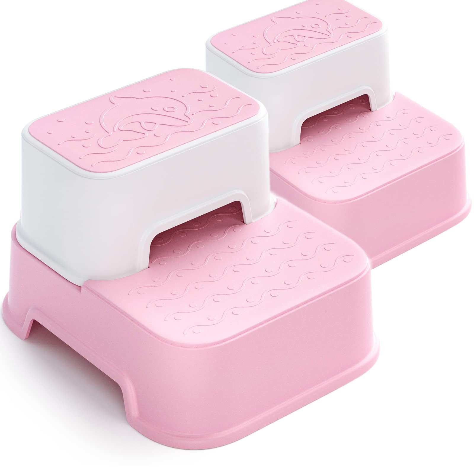 Toddler Step Stool For Bathroom,Kids Step Stool For Potty Training,Toilet Stool, Slip Resistant (Pink, 2 Packs)