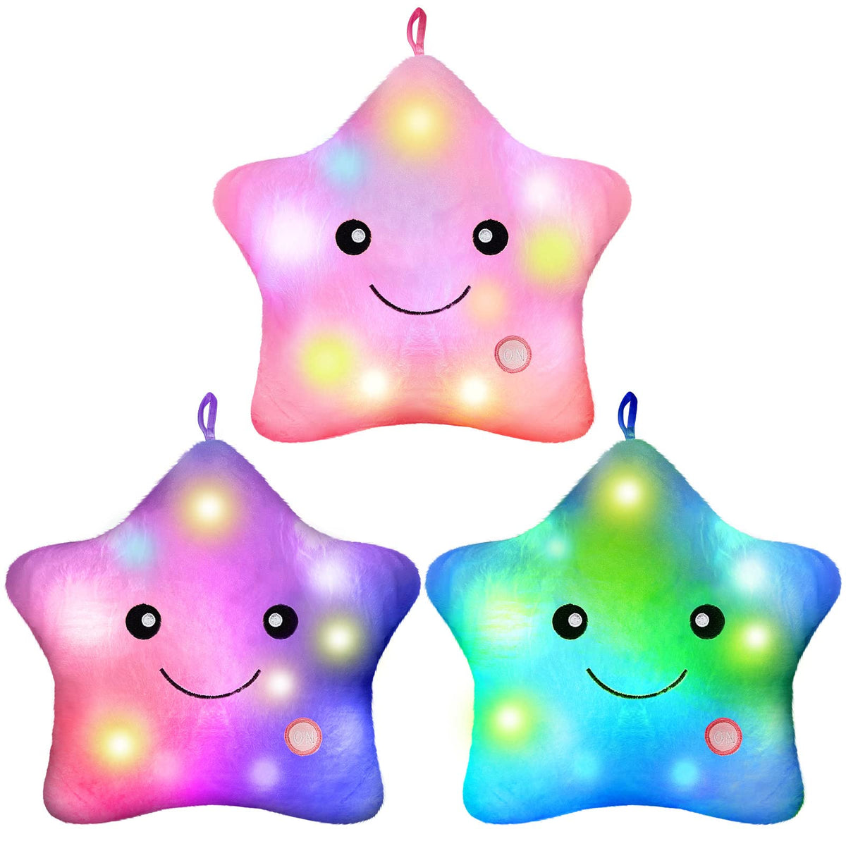 Juexica 3 Pcs 13 Inch Led Star Soft Plush Pillows Light Up Twinkle Star Throw Pillows Star Pillow Night Light Glowing Cushions S