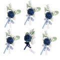 Lookein Set of 6 Navy Blue Wedding Boutonniere for Men Artificial Flowers Wedding Groom Groomsmen Boutonniere for Wedding Ceremo