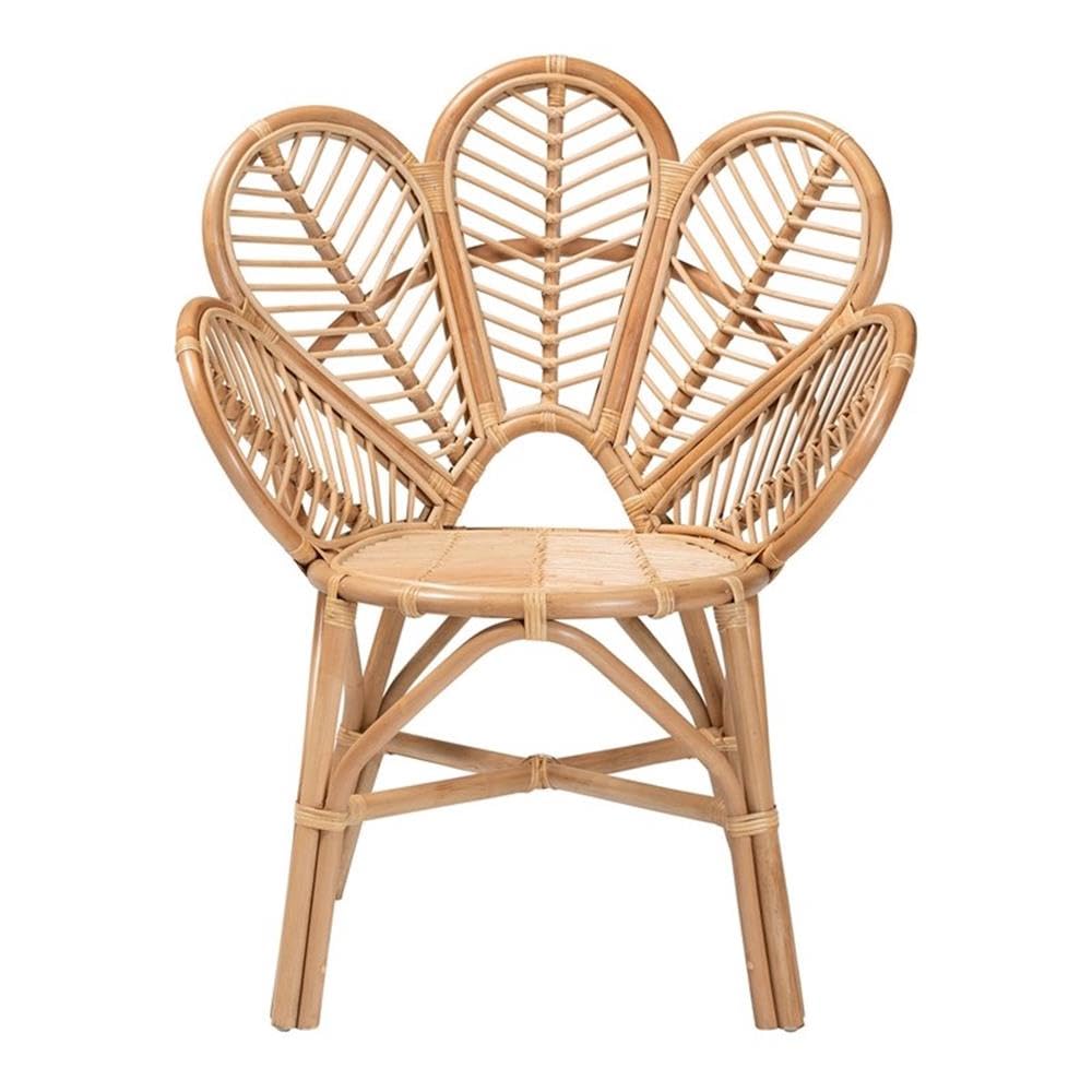 bali & pari Modern Rattan Flower Accent Chair, Brown - Stylish Natural Decor for Living Room or Office