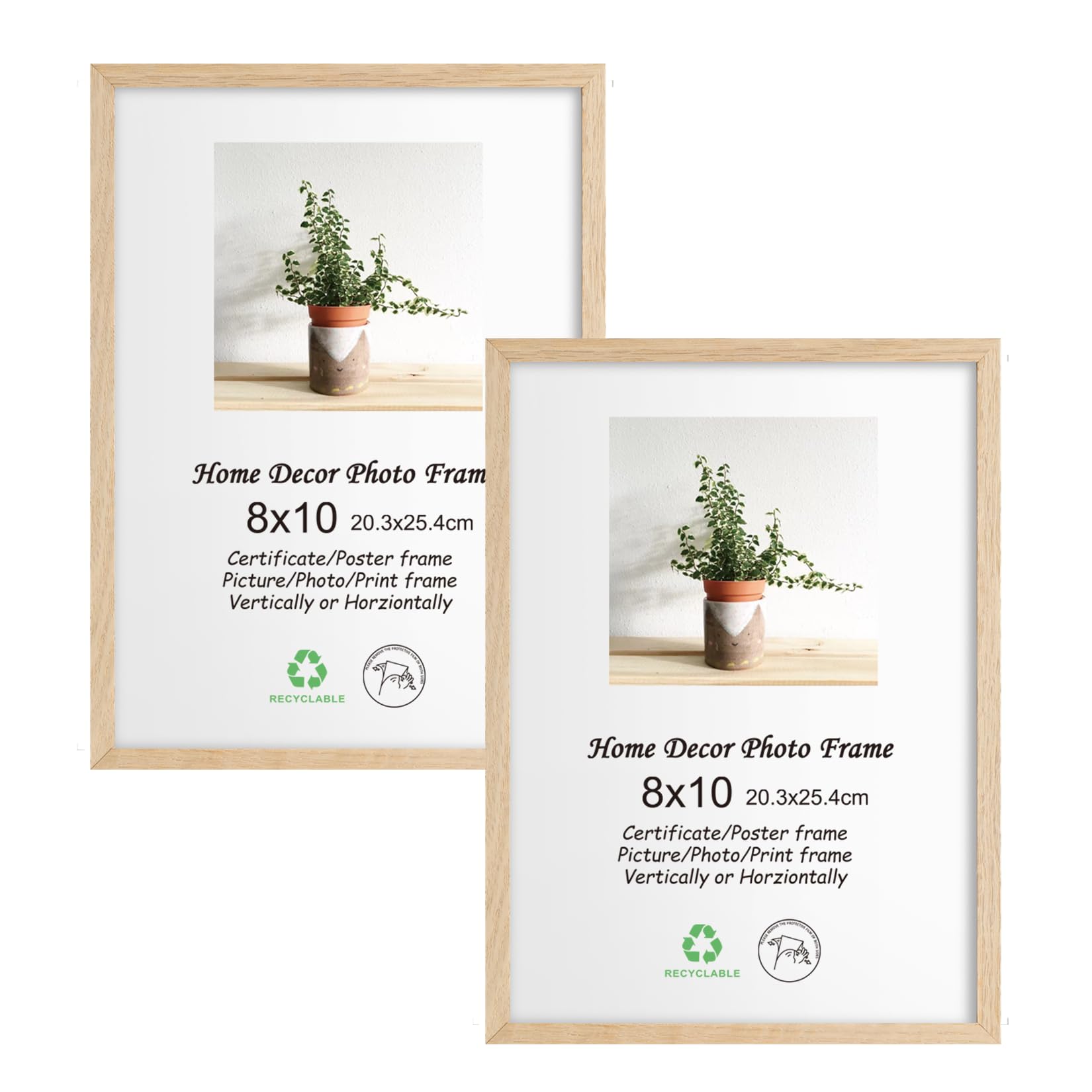 LYYYXGYP 8x10 OAK Wood Picture Frame 2 Pack Wooden Photo Frame Natural Solid Wood Color Frame with Plexiglass for Wall Hanging o